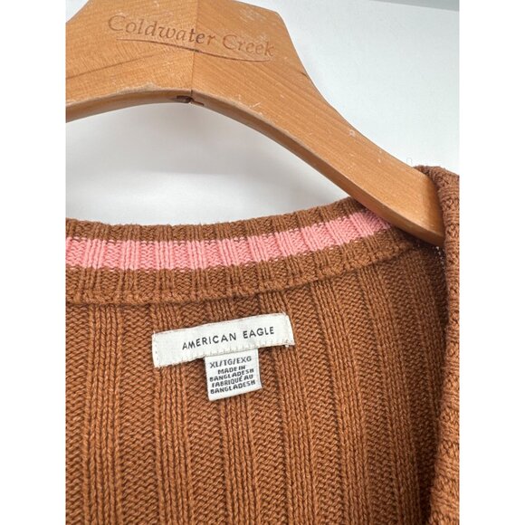 American Eagle Womens Ribbed Cropped Cardigan Sweater size XL Brown - Picture 2 of 4